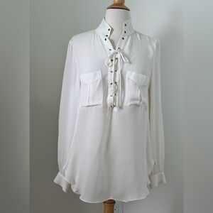 Haute Hippie Womens 100% Silk Lace-Up Tunic Shirt Blouse Medium Top